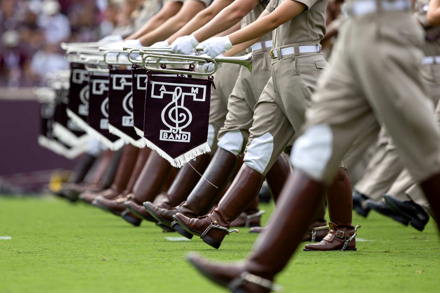 the Fightin' Texas 91Ƶ band marches on field for their halftime performance in Kyle Field